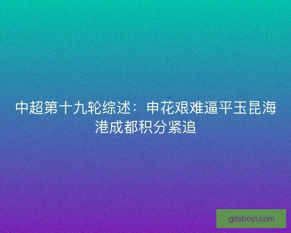 中超第十九轮综述：申花艰难逼平玉昆海港成都积分紧追